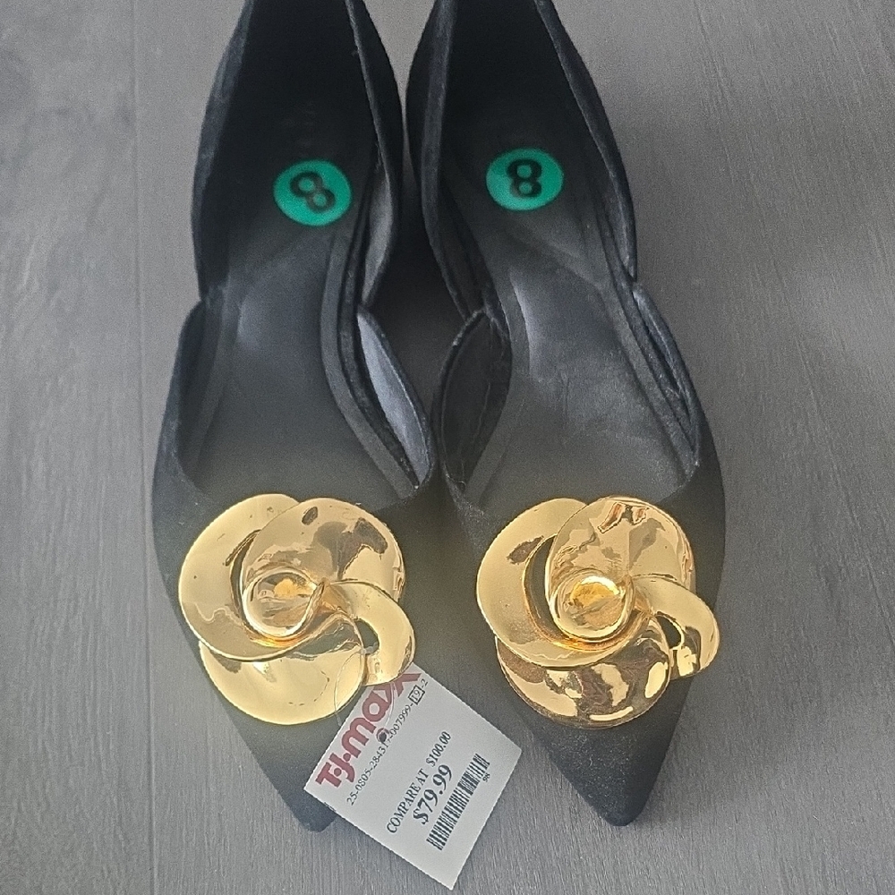 Ted Baker Black Heels with Gold Floral Accent
